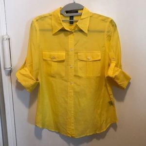 NWOT Ralph Lauren yellow silk cotton camp shirt